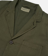 UNIVERSAL WORKS THREE BUTTON JACKET 34617 MERIDA SEERSUCKER OLIVE GARMENT DYED - Shoelosophy