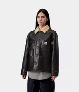CARHARTT WIP WOMENS SHEPTON OG MICHIGAN COAT I035975 BLACK NATURAL - Shoelosophy