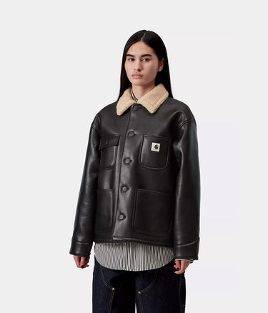 CARHARTT WIP WOMENS SHEPTON OG MICHIGAN COAT I035975 BLACK NATURAL - Shoelosophy