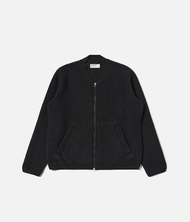 UNIVERSAL WORKS ZIP BOMBER WOOL FLEECE 00018 BLACK - Shoelosophy