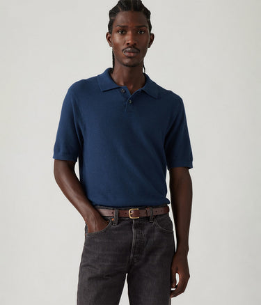 LEVI'S PULL TRICOT POLO A7294-0012 ROBE BLEU COTON LIN MÉLANGÉ - Shoelosophy