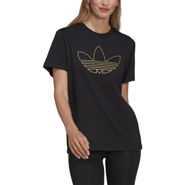 ADIDAS WOMEN H18026 T-SHIRT WITH GOLDEN TREFOIL PRINT BLACK - Shoelosophy