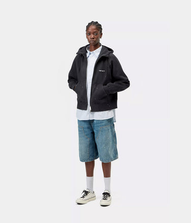CARHARTT WIP DAMEN HOODED PAINTER JACKET I036842 SCHWARZ DESTROY WASH SPLATTER - Shoelosophy