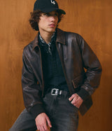 LEVI'S CLAYTON LEATHER AVIATOR JACKET 003AU-0000 BROWN LEATHER BRACKEN - Shoelosophy
