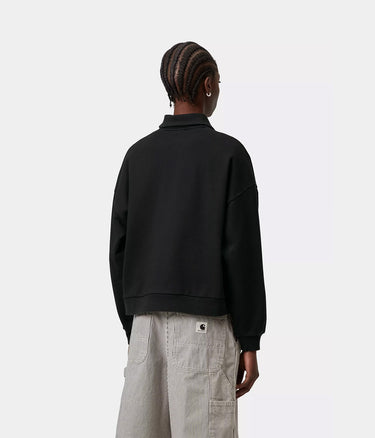 CARHARTT WIP WOMENS BRENTA POLO SWEATSHIRT I036291 SCHWARZ HEAVY STONE WASHED - Shoelosophy