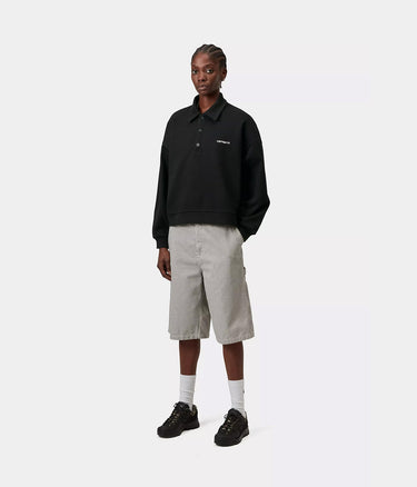 CARHARTT WIP WOMENS BRENTA POLO SWEATSHIRT I036291 SCHWARZ HEAVY STONE WASHED - Shoelosophy