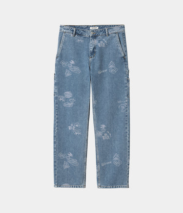 CARHARTT WIP WOMENS MEITLAND STAMP PANT I033742 BLUE BLEACHED - Shoelosophy