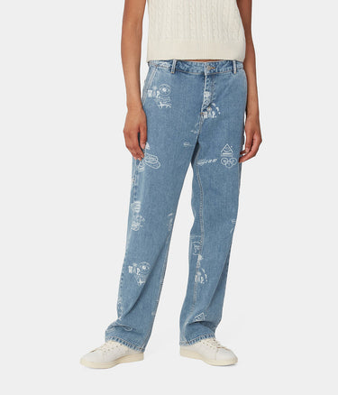 CARHARTT WIP WOMENS MEITLAND STAMP PANT I033742 BLUE BLEACHED - Shoelosophy