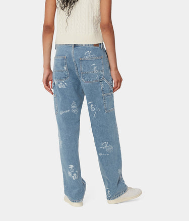 CARHARTT WIP WOMENS MEITLAND STAMP PANT I033742 BLUE BLEACHED - Shoelosophy
