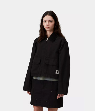 CARHARTT WIP WOMENS PRESCOTT JACKET I036512 BLACK GARMENT DYED - Shoelosophy