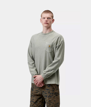 CARHARTT WIP 루즈 포켓 티셔츠 I036862 SHADY GREEN GARMENT DYED 긴팔 - Shoelosophy