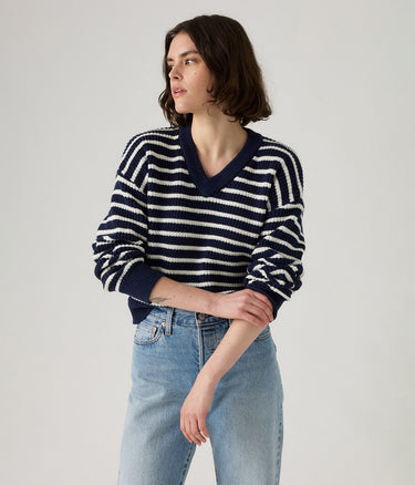 LEVI'S DAMEN REESE V-AUSSCHNITT-SWEATER 0037O-0004 PARISIENNE STRIPE - Shoelosophy