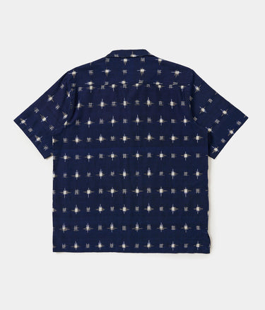 UNIVERSAL WORKS CAMP SHIRT SQUARE IKAT P34073 INDIGO - Shoelosophy