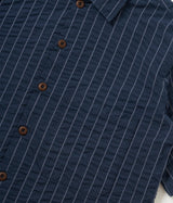 UNIVERSAL WORKS SS FATIGUE SHIRT CHESTER STRIPE P34050 NAVY - Shoelosophy