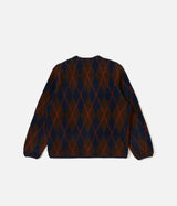 UNIVERSAL WORKS ARGYLL FLEECE CARDIGAN 33721 BROWN NAVY - Shoelosophy