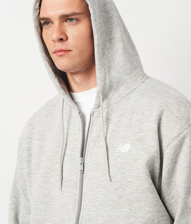 NEW BALANCE FLEECE HOODED SWEATSHIRT JACKET MJ41502AG GREY HEATHER - Shoelosophy