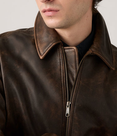 LEVI'S CLAYTON LEATHER AVIATOR JACKET 003AU-0000 BROWN LEATHER BRACKEN - Shoelosophy