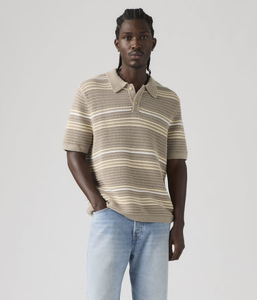 LEVI'S LAGUNA SWEATER POLO 0059K-0001 TERRACE STRIPE VINTAGE KHAKI - Shoelosophy