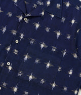 UNIVERSAL WORKS CAMP SHIRT SQUARE IKAT P34073 INDIGO - Shoelosophy