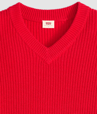 LEVI'S WOMENS REESE V NECK SWEATER 0037O-0000 TRUE RED - Shoelosophy