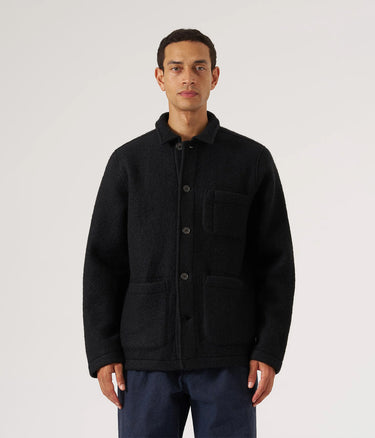UNIVERSAL WORKS FIELD JACKET 00017 WOOL FLEECE BLACK - Shoelosophy