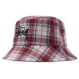 STUSSY MADRAS 체크 무늬 빅 로고 버킷 모자 1321042 RED - Shoelosophy