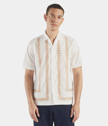 UNIVERSAL WORKS MINARI SHIRT 30174 POPLIN EMBROIDERED WHITE - Shoelosophy