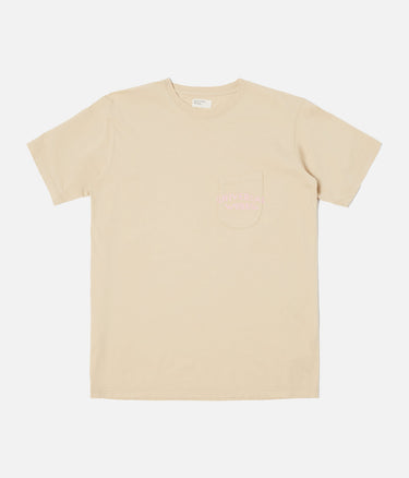UNIVERSAL WORKS PRINT POCKET TEE ORGANIC JERSEY SAND - Shoelosophy