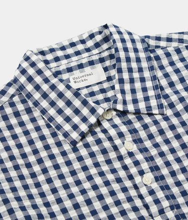 UNIVERSAL WORKS PULL SS CHEMISE GINGHAM SEERSUCKER - Shoelosophy