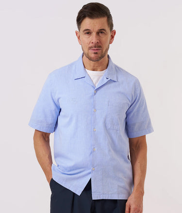 UNIVERSAL WORKS ROAD SHIRT 34556 SIDO LINEN MIX SKY BLUE - Shoelosophy