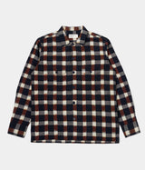 UNIVERSAL WORKS UTILITY SHIRT 31166 IKAT CHECK NAVY BRAUN - Shoelosophy