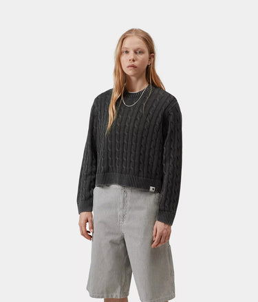 CARHARTT WIP WOMENS CARTER SWEATER I036394 BLACK GARMENT DYED - Shoelosophy