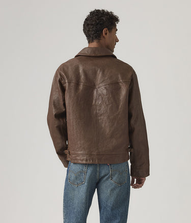 LEVI'S CORONA HEIGHT LEATHER JACKET 005BO-0000 WORN SEPHIA BROWN - Shoelosophy