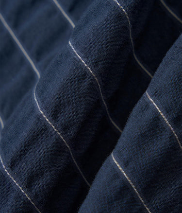 UNIVERSAL WORKS SS FATIGUE SHIRT CHESTER STRIPE P34050 NAVY - Shoelosophy