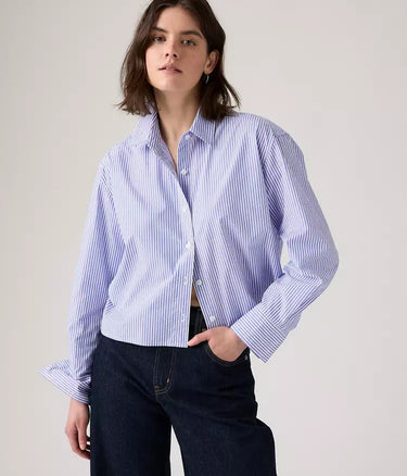LEVI'S WOMENS CROPPED HARLIE SHIRT 003P2-0000 BRONKI STRIPE AMPARO BLUE CAMICIA DONNA - Shoelosophy