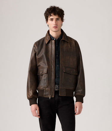 LEVI'S CLAYTON LEATHER AVIATOR JACKET 003AU-0000 BROWN LEATHER BRACKEN - Shoelosophy