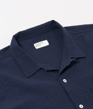 UNIVERSAL WORKS ROAD SHIRT 34605 SEERSUCKER NAVY - Shoelosophy