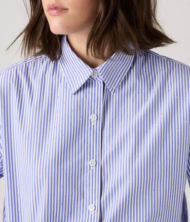LEVI'S WOMENS CROPPED HARLIE SHIRT 003P2-0000 BRONKI STRIPE AMPARO BLUE CAMICIA DONNA - Shoelosophy