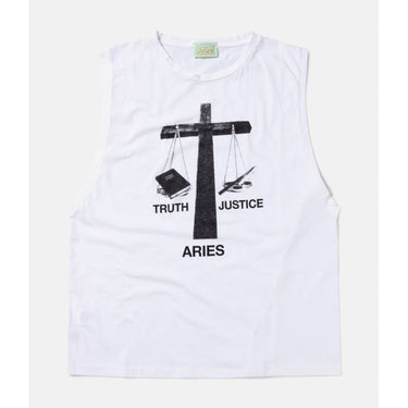 ARIES ARISE TRUTH N JUSTICE LOW ARMHOLE VEST TEE WHITE MADE IN ITALY - Shoelosophy