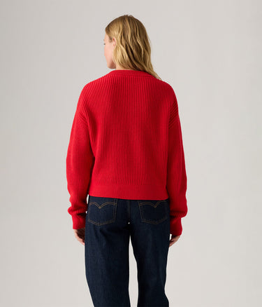 LEVI'S WOMENS REESE V NECK SWEATER 0037O-0000 TRUE RED - Shoelosophy