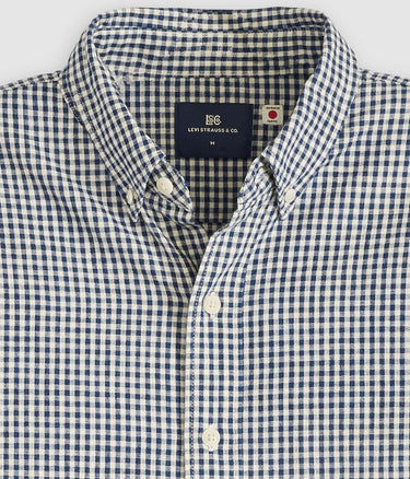 LEVI'S BLUE TAB RELAXED BUTTON DOWN SHIRT 001LI-0002 MICRO PLAID WHITE NAVY - Shoelosophy