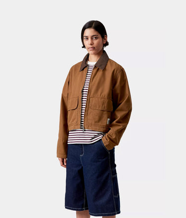 CARHARTT WIP 여성 프레스콧 재킷 I036512 블랙 가먼트 다이 염색 - 신발염증
