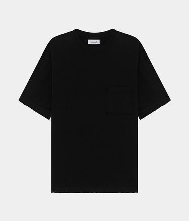 AMISH SUPPLIES T-SHIRT POCKET RAW EDGE JERSEY MICRO LOGO WASHED BLACK DYED - Shoelosophy