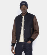 SCHOTT NY VARSITY JACKET LCUSA COWHIDE LEATHER NAVY BROWN - Shoelosophy