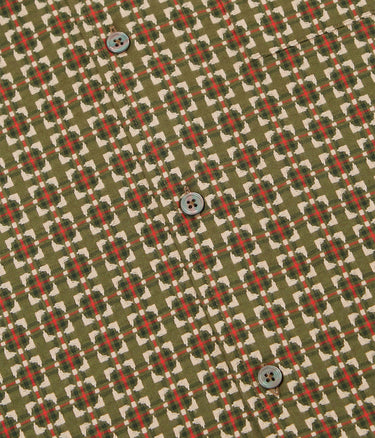 UNIVERSAL WORKS CAMP SHIRT 33750 OSCAR COTTON JACQUARD OLIVE - Shoelosophy