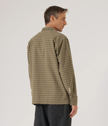 UNIVERSAL WORKS CAMP SHIRT 33750 OSCAR COTTON JACQUARD OLIVE - Shoelosophy