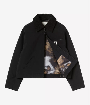 CARHARTT WIP WOMENS NEWKIRK JACKET I033880 BLACK WILD DOG PRINT - Shoelosophy