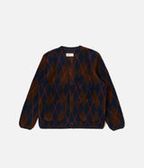 UNIVERSAL WORKS ARGYLL FLEECE CARDIGAN 33721 BROWN NAVY - Shoelosophy