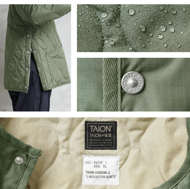 TAION UNISEX MILITARY CREW NECK DOWN JACKET OLIVE - Shoelosophy