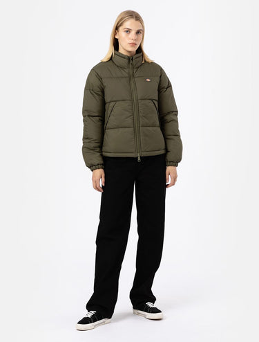DICKIES WOMENS ALATNA JACKET MILITARY GREEN PIUMINO CORTO - Shoelosophy